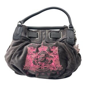 NWT Vintage Juicy Couture Grey Velour Rhinestone Pink Scottie Daydreamer Bag